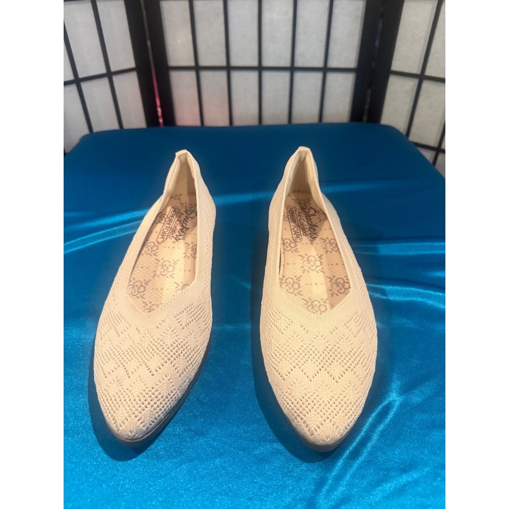 NWOT Skechers Cleo 2.0 Love Spell Natural Knit Pointed Toe Wedge Flats W 8.5